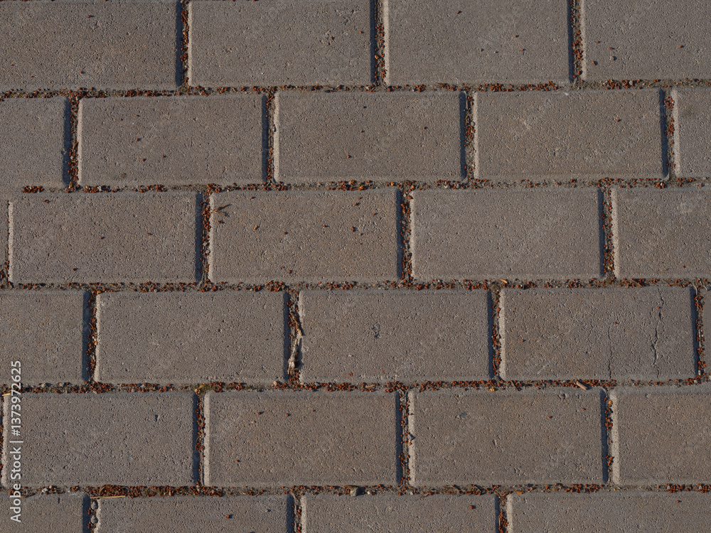 Fototapeta premium Close-up of pavement texture with rectangular paving slabs with arranged in a uniform pattern.