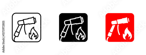 Fire hose icon. Firefighting equipment vector illustration representing a water spray nozzle. Safety symbol for fire suppression and rescue operations. Firefighter response and hazard protection.