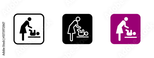 Baby changing icon. Diaper station vector illustration. Public restroom facility sign for infant care. Convenience and hygiene symbol for parents in accessible spaces and family-friendly environments.