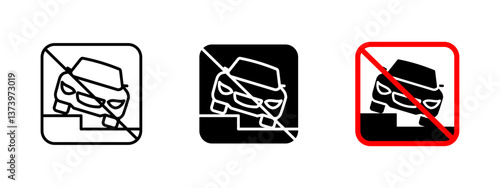 No sidewalk parking icon. Vehicle park restriction vector illustration. Prohibited driving sign for preventing accidents on uneven surfaces. Safety warning symbol traffic regulation and urban roads.