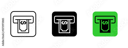 ATM withdrawal icon. Cash machine vector illustration. Automated teller symbol indicating money withdrawal from bank account. Financial transaction sign for convenient banking services and cash access