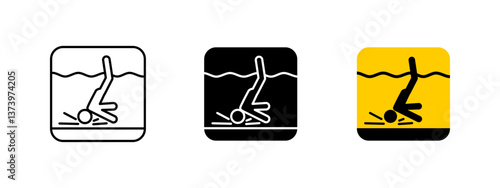 Shallow diving warning icon. No diving vector illustration. Safety sign indicating danger of head injury in shallow water. Caution symbol for pools and water areas with insufficient depth.