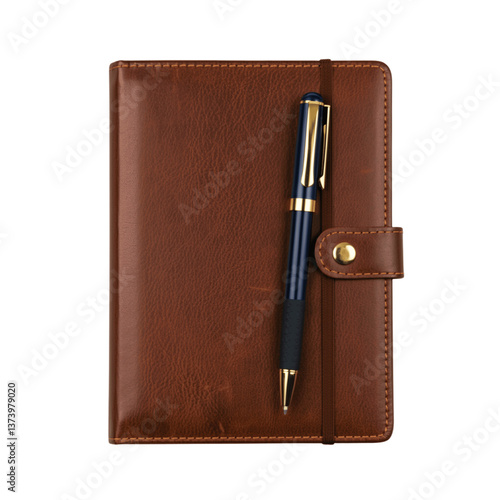 cover leather notebook with pen isolated on transparent background or white background	
