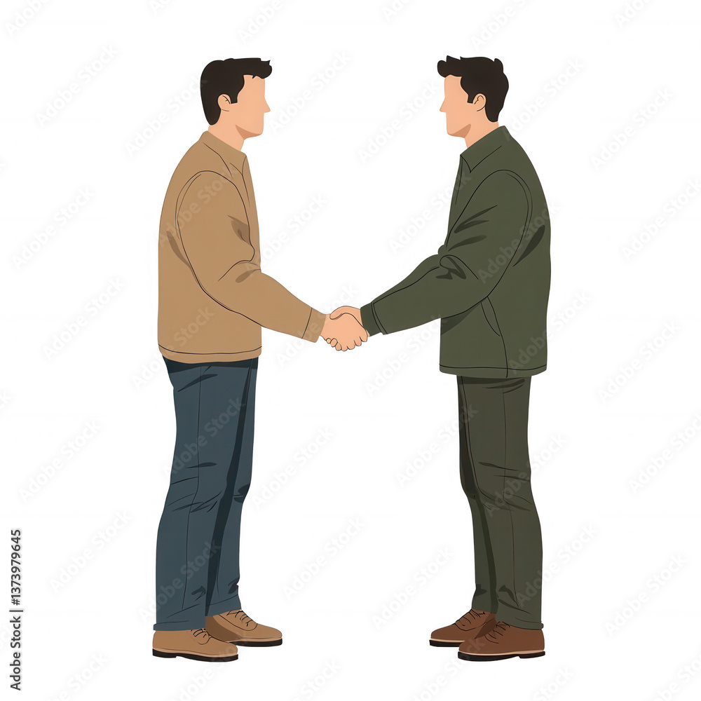Fototapeta premium Two men shaking hands, symbolizing partnership and agreement, white isolate background.