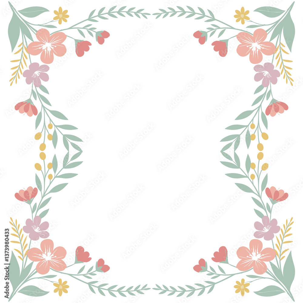 seamless floral pattern in pink, blue and white colors with a bouquet of roses. frame of beautiful flowers and leaves vector design seamless floral pattern in pink, blue and white colors with a bouquet of roses. frame of beautiful flowers and leaves vector design