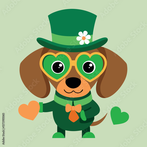 A cute-and-happy-dachshund-puppy-in-a-leprechaun.
