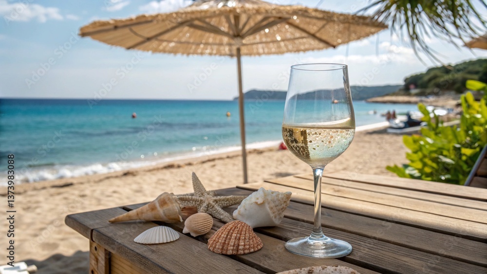 custom made wallpaper toronto digitalVino & Views: A doodle featuring a wine glass beside a beach umbrella, seashells scattered on the sand, and a dreamy Mediterranean beach view, perfect for sipping wine on a warm day.