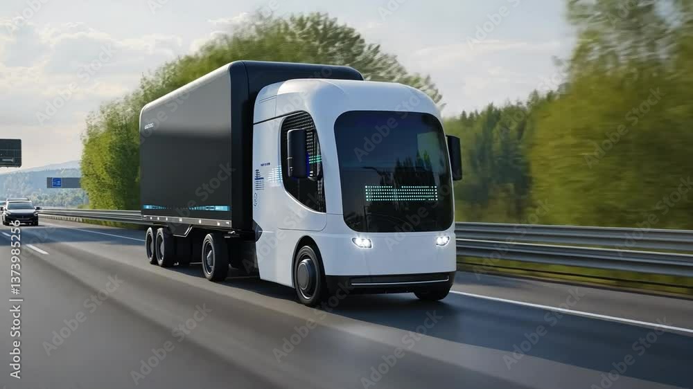 Futuristic Electric Truck on Highway with Dynamic Road Landscape and Modern Design Aesthetic for Sustainable Transportation Solutions Futuristic Electric Truck on Highway with Dynamic Road Landscape and Modern Design Aesthetic for Sustainable Transportation Solutions