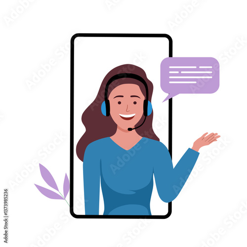 Office operator with headset talking with clients. Customer service, call center, hotline, customer support department staff concept. 3d vector people character illustration. Cartoon minimal style.