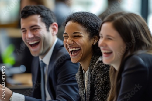 Authentic Joy: A Moment of Shared Laughter Among Diverse Professionals