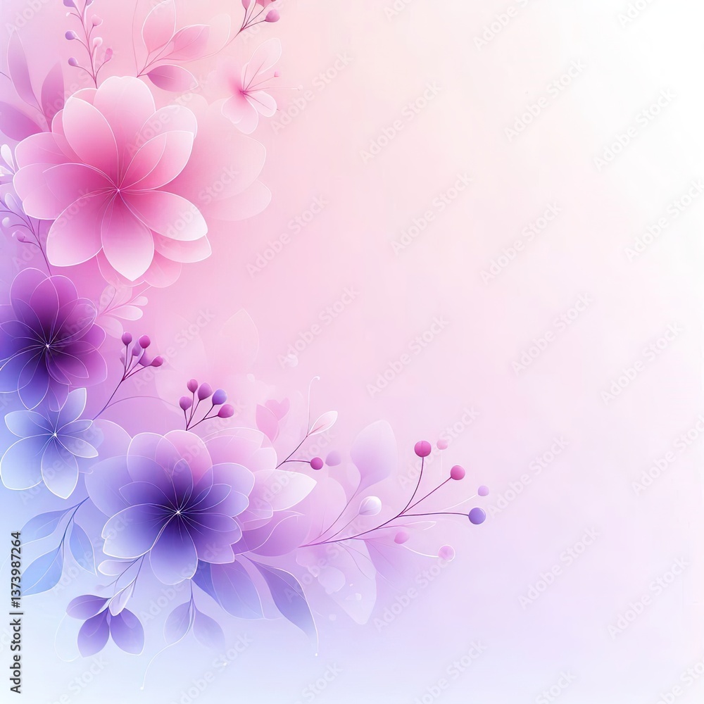 Delicate violet pink floral background. empty space in the middle. Mesh gradient lilacs bells for graphic design. Vector abstract background with aura, soft overlay Delicate violet pink floral background. empty space in the middle. Mesh gradient lilacs bells for graphic design. Vector abstract background with aura, soft overlay