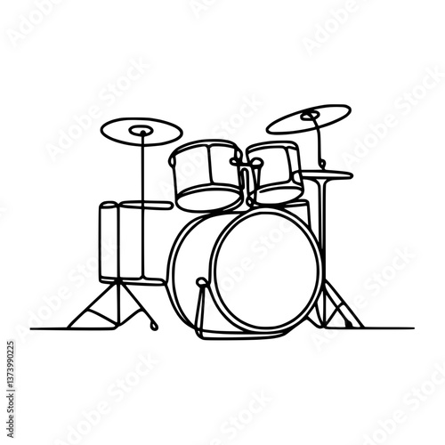 Line Drawing of a Drum Set on Transparent Background  