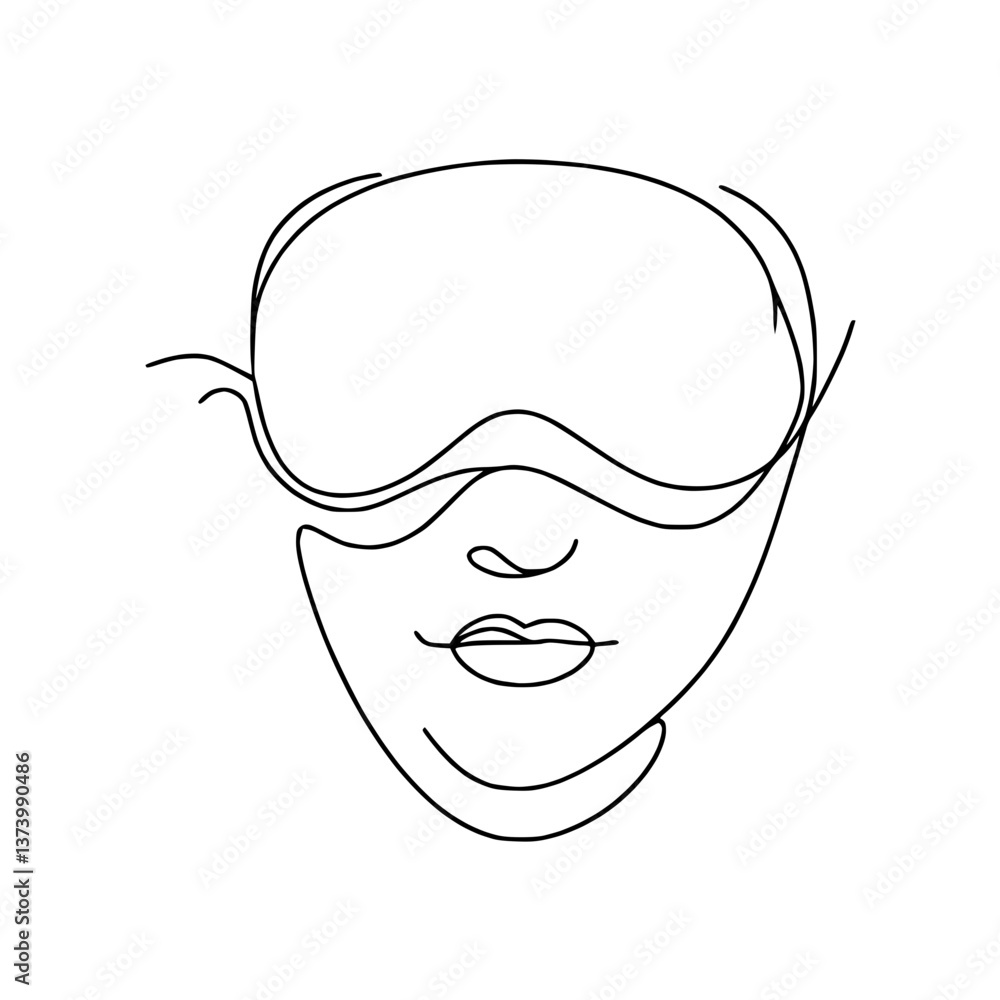 Line drawing of a face with eye sleep mask on transparent background Line drawing of a face with eye sleep mask on transparent background