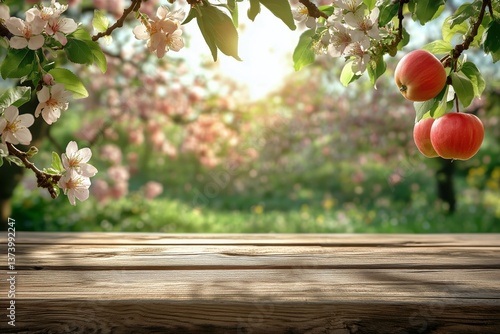 Beautiful Apple Tree Blossoms and Ripe Apples in a Serene Orchard During Spri...