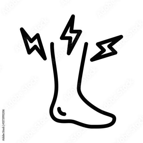 Painful foot with lightning vector icon. Editable stroke.