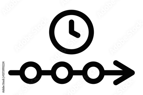 Clock with timeline symbol vector icon. Editable stroke.