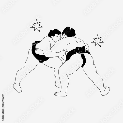 A sumo wrestler in minimal art style. Traditional japanese sport.