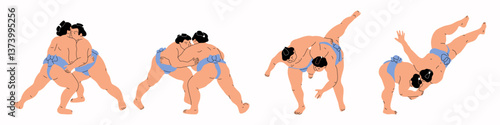 A sumo wrestler in minimal art style. Traditional japanese sport.