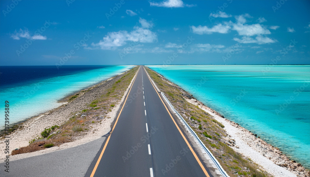 On a roadtrip through beautiful nature scenery background with blue beaches on the sides On a roadtrip through beautiful nature scenery background with blue beaches on the sides