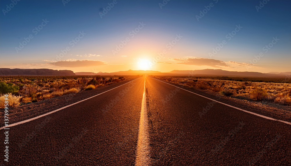 Fototapeta premium On a roadtrip through beautiful nature scenery background with mountains and a sunset