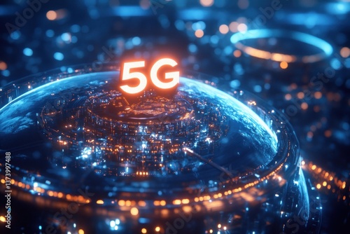 Abstract representation of a connected global 5G network future world