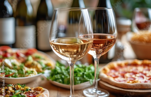 Enjoying a Delightful Meal With Wine and Pizza in a Cozy Dining Atmosphere
