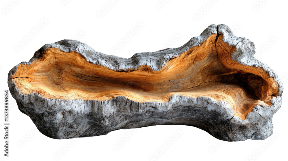 Fototapeta premium Artistic Bench Carving: A unique and artistically carved wooden bench, its organic shape seamlessly blending with the natural surroundings, showcasing the beauty of craftsmanship and design.