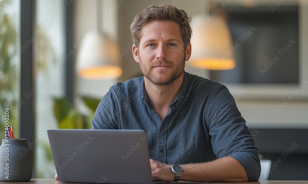 Professional young man working on laptop in modern office environment Professional young man working on laptop in modern office environment