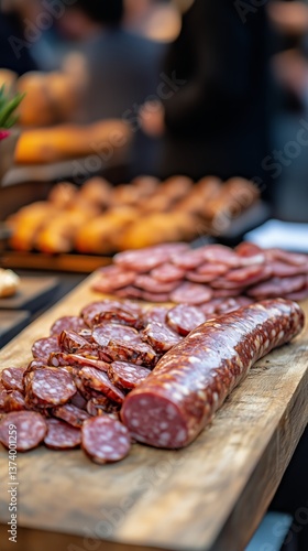 Charcuterie Display Featuring Various Cured Meats at a Festive Gathering Duri...