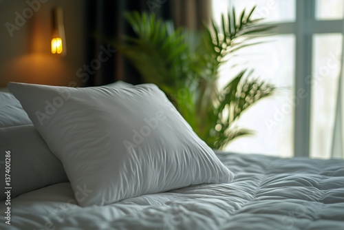 Morning Light Casts Soft Shadows on a Pillow in a Cozy Bedroom With a Touch o...