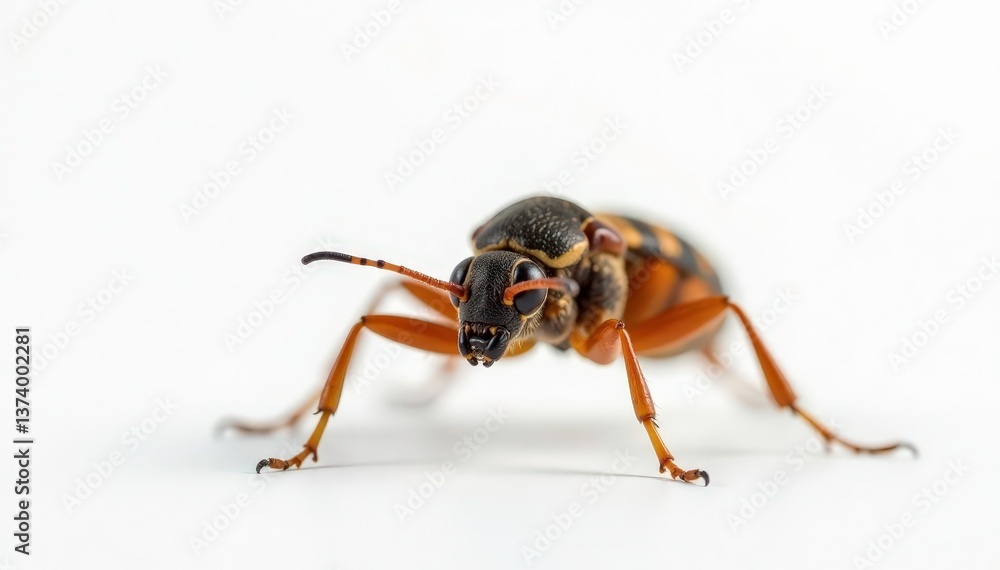 Naklejka premium Close-up of a single insect on pure white background, animal, macro photography, photography
