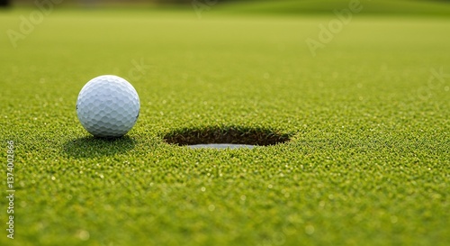 Golf Ball Near Hole: A pristine golf ball rests near the hole on a meticulously manicured green. This photo encapsulates the essence of the game.