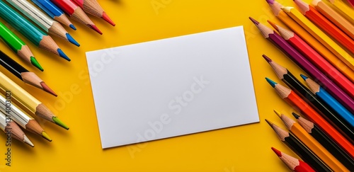 Colorful Pencils Arranged Around a Blank Sheet on a Dark Surface During Creat...
