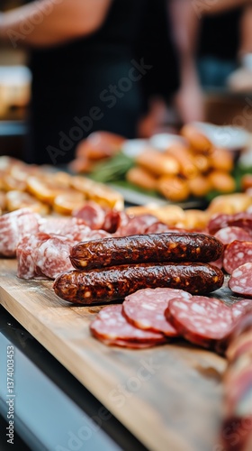 Curing Meats on a Wooden Board With Fresh Herbs in a Rustic Kitchen