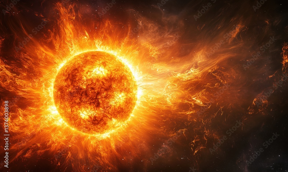 Fototapeta premium Stunning close-up of the sun showcasing solar flares and vibrant solar activity