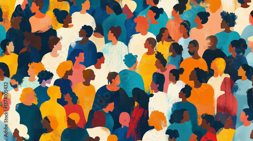 Colorful diverse people crowd abstract art