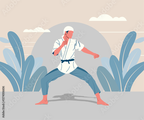 Karate practitioner in action, performing a punch in a training session.