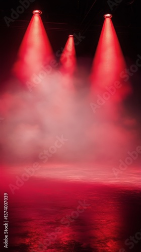 Bright Red Stage Lights Illuminate the Platform During a Performance in a Dim...