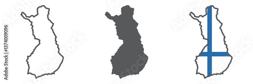 Map of Finland icon collection, country and travel, Finland map vector icon set, vector graphics, editable stroke outline sign, eps 10