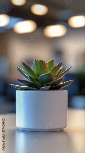 Lively Succulent Plant in a Modern Pot Brightening up an Office Workspace