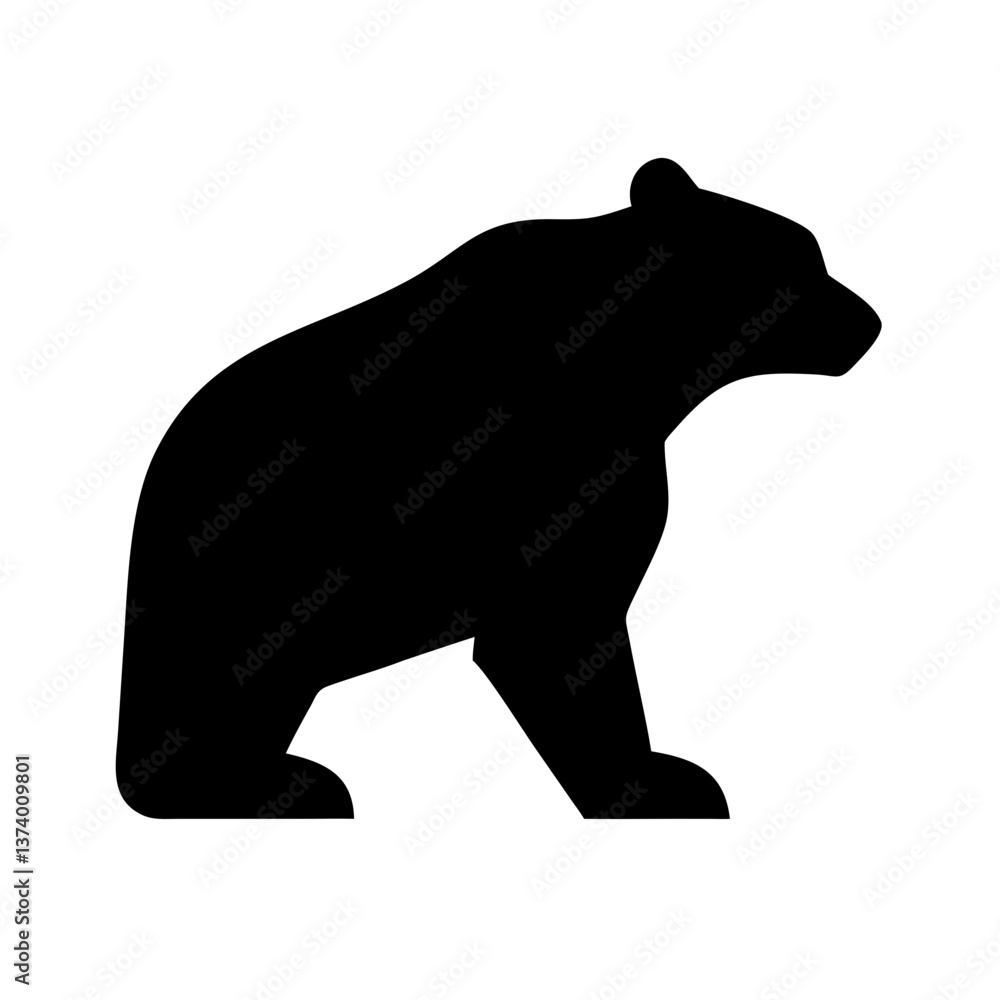 Obraz premium Silent Silhouette of a Grizzly: A striking, minimalist depiction of a grizzly bear, its form reduced to a stark black silhouette against a clean background.