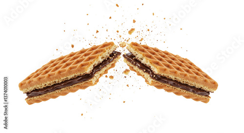 Crunchy Waffle with Gooey Melting Chocolate Filling - Transparent Background