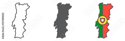 Map of Portugal icon collection, country and travel, Portugal map vector icon set, vector graphics, editable stroke outline sign, eps 10