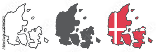 Map of Denmark icon collection, country and travel, Denmark map vector icon set, vector graphics, editable stroke outline sign, eps 10