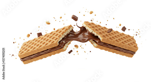 Crunchy Waffle with Gooey Melting Chocolate Filling - Transparent Background