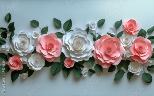 Beautiful Handmade Paper Flowers Displayed on a Light Background for Decor or...