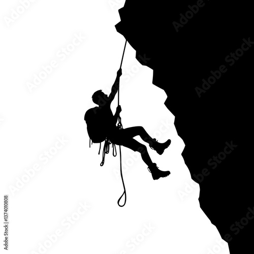 rock climber silhouette, extreme climbing sports, adventure athlete vector illustration