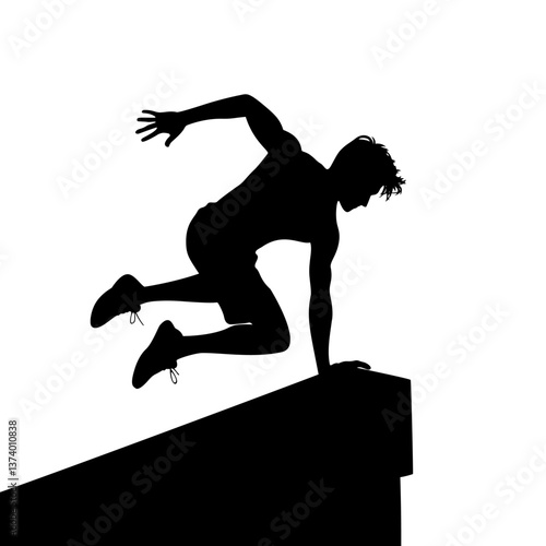 Silhouette of a man jumping, parkour free running, extreme urban sports vector illustration