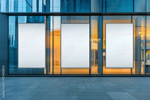 Modern Storefront With Empty Displays at Dusk on a City Street