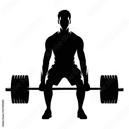 silhouette of man lifting weights doing deadlift exercise, barbell strength training, gym fitness vector illustration
